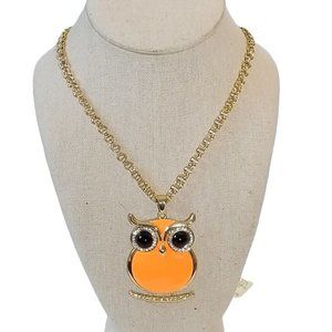 Amrita Singh Austrian Crystal Orange Owl Pendant Long Gold Necklace